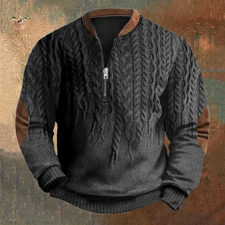 Men's Retro Western Print Zip Up Sweatshirt