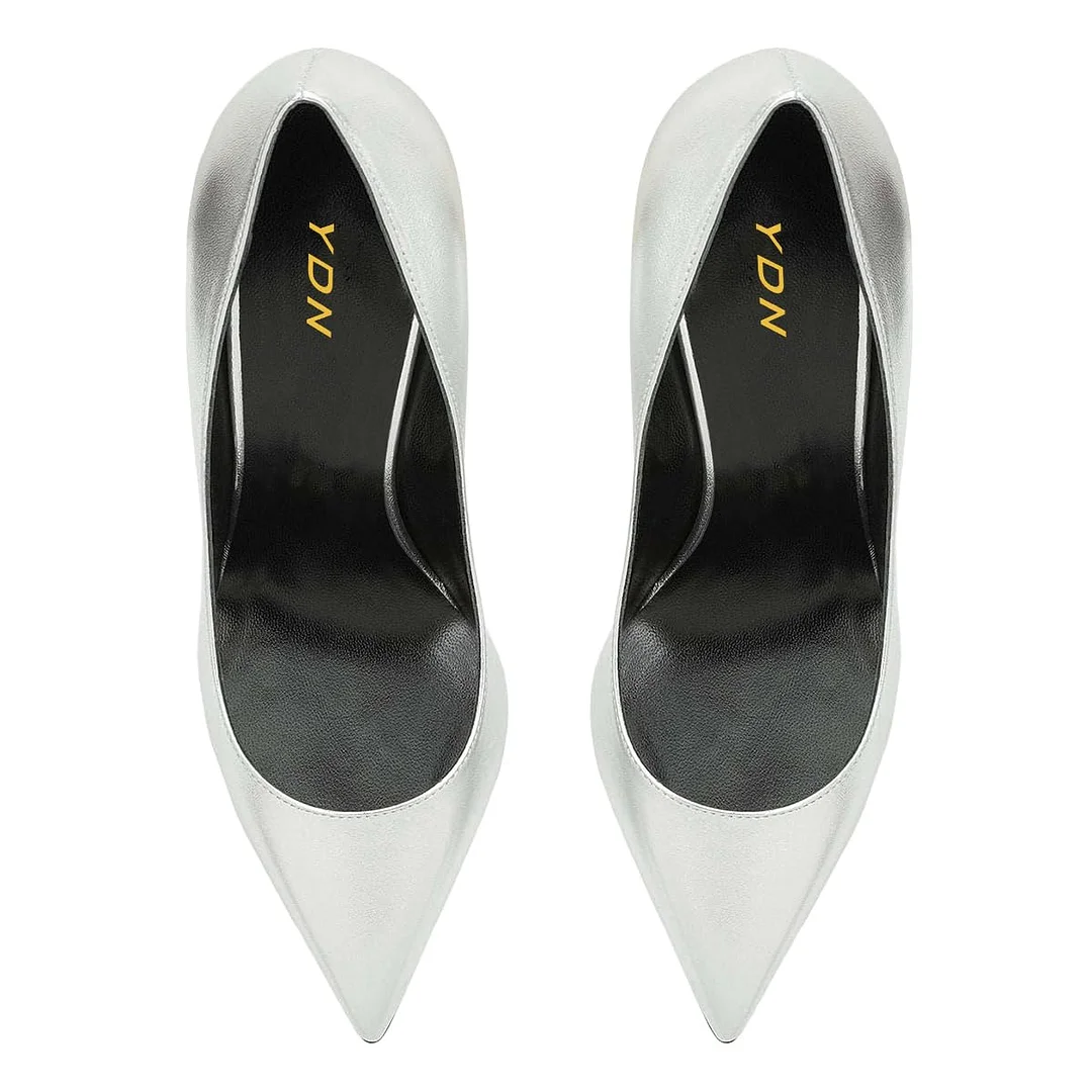 Silver Metallic Finish Croc-Embossed Pointed Heel Pumps