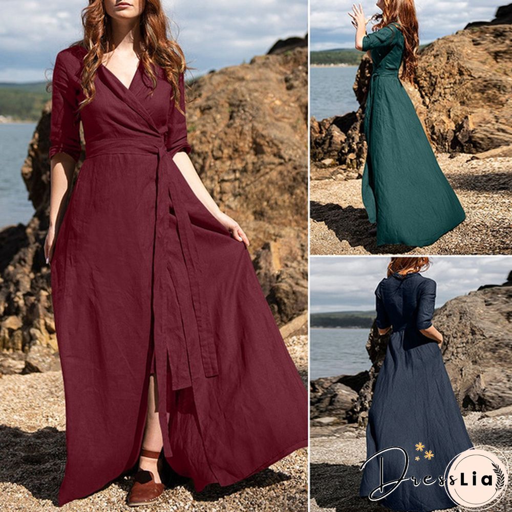 Women Vintage Party Dress Long Sleeve V Neck Office Lady Dress Autumn New Fashion Casual Dress