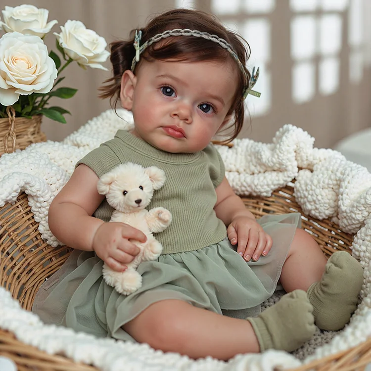 12" & 15" Super Realistic Reborn Toddler Baby Doll Girl Eleanora with Hand-Rooted Brown Hair and Delicate Gift Ready