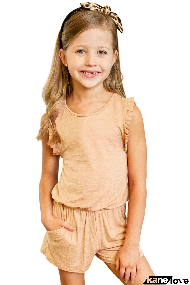 Salmon Ruffled Sleeveless Kids' Romper