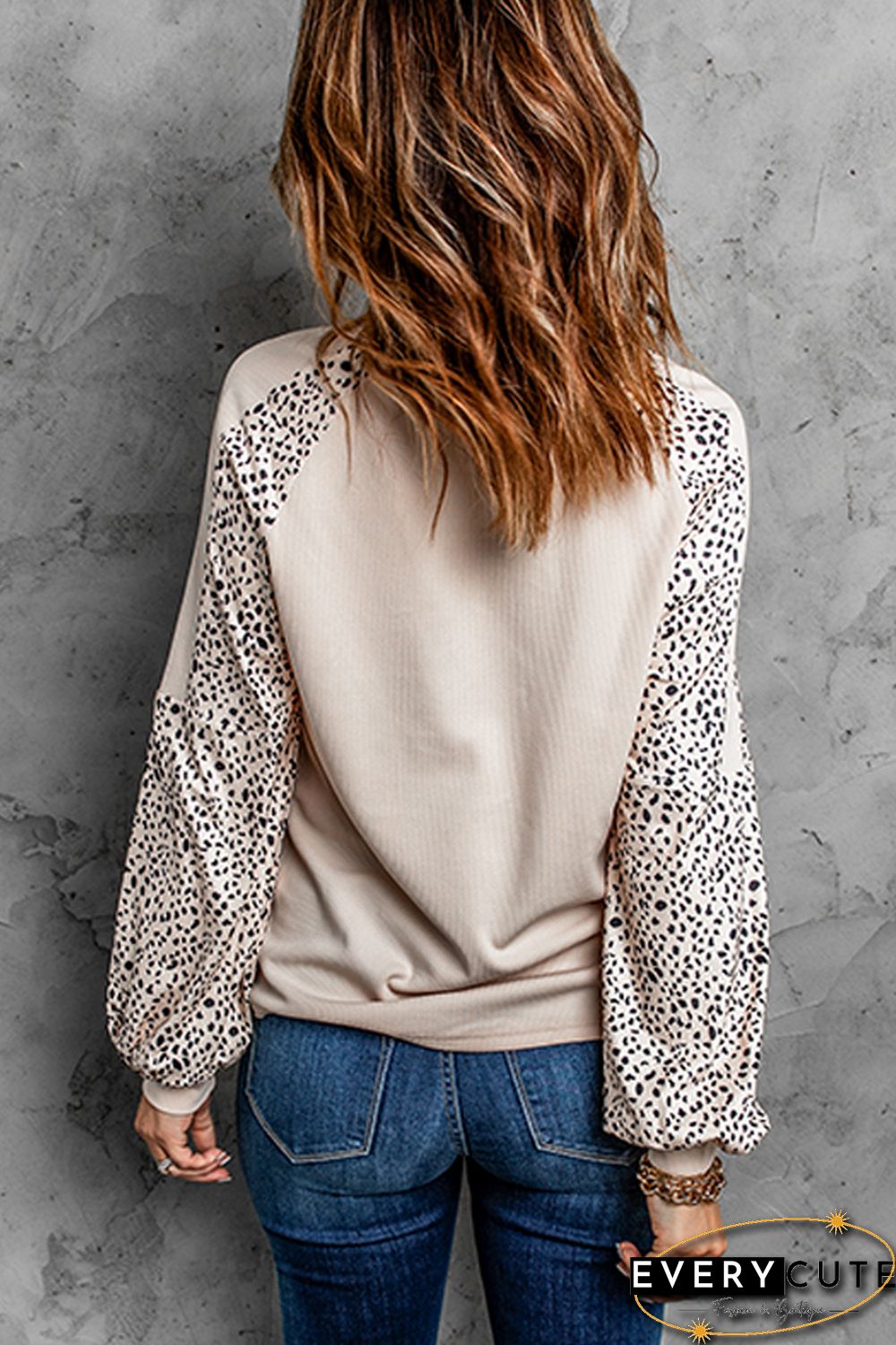 Letter Leopard Heart Shape Print Puff Sleeve Top