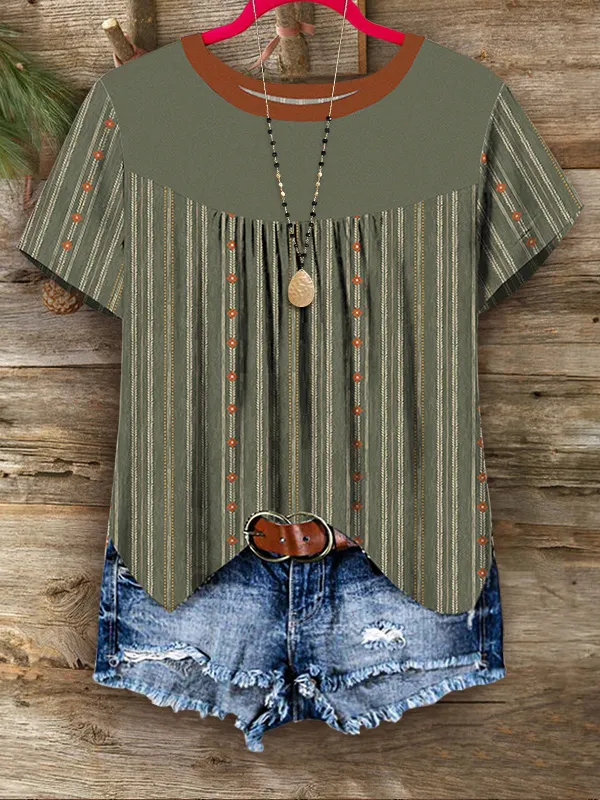 Retro Stripes Patchwork Casual Top