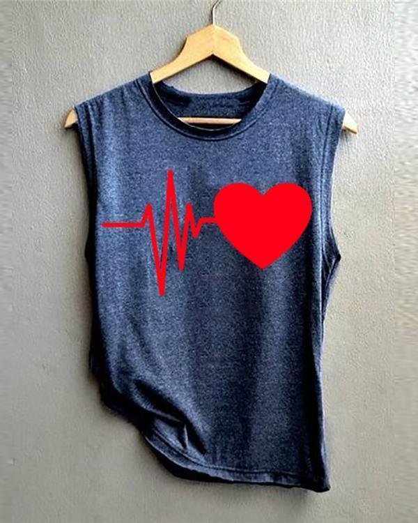 Summer Women New Heart-Shaped Print Vest Shirt