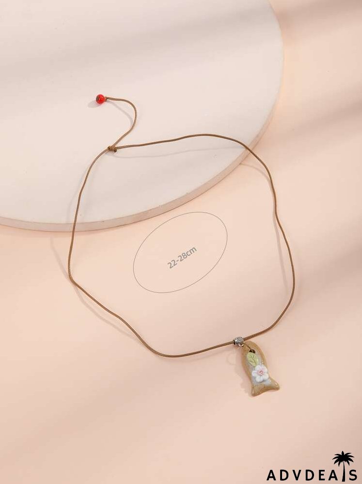 Flower Decor Geometric Pendant Necklace