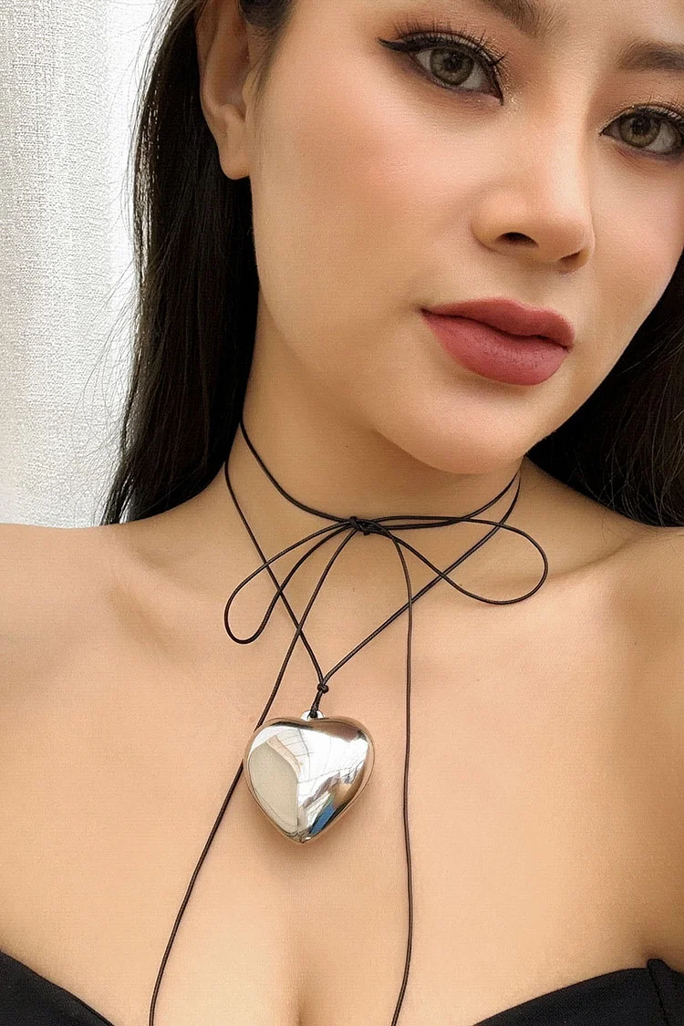 Alloy Heart Pendant Decor String Tied Up Necklace