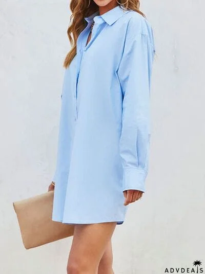 Button Up Long Sleeve Mini Shirt Dress