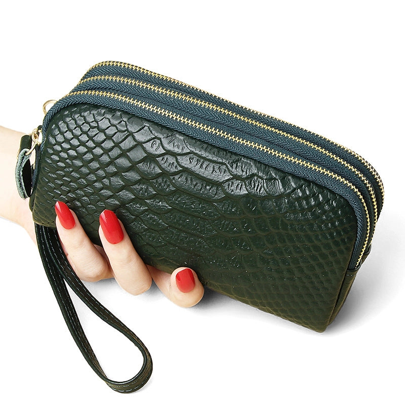 Clutch Bag Women’s High-end Small Bag Genuine Leather Fashionable Snake Pattern Three Zipper Large Capacity Clutch Bag Long Wallet For Women