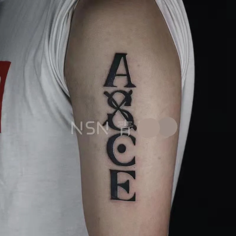 Anime Fire Fist English Tattoo Sticker Men and Women Arm Waterproof Cool Letter Art Fake Tattoo Finger Hand Back Tattoo Sticker