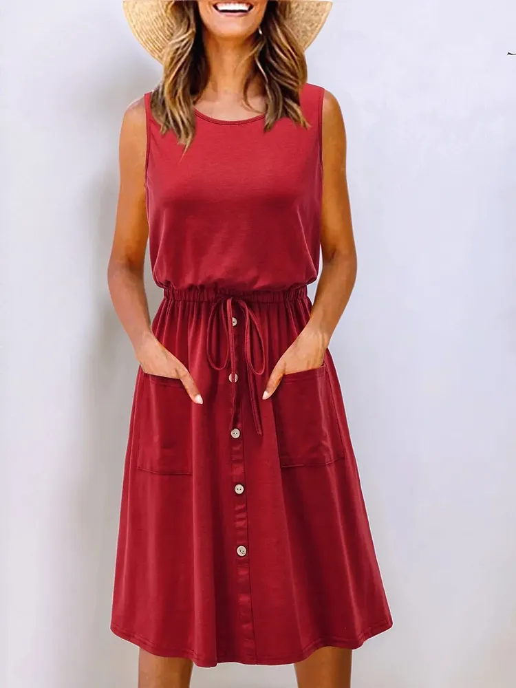 Full Size Round Neck Sleeveless Tank Dress Plus Size