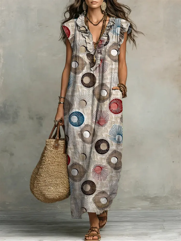 Women's Ruffled Polka Dots Print Casual Dress