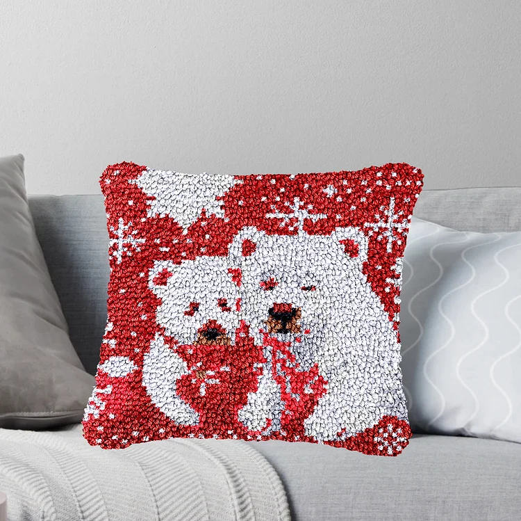 Two Polar Bears Pillowcase Latch Hook Kit for Adult, Beginner and Kid veirousa