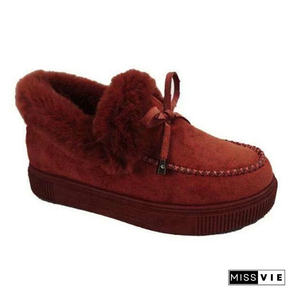 Winter Women Fashion Flat Shoes Suede Women Cute Soft Fur Padded Shoes Slip On Platform Ladies Casual Shoes