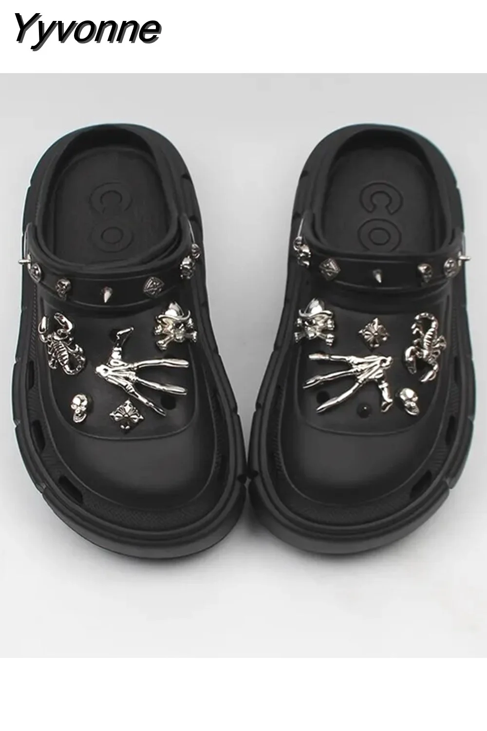 Yyvonne NEW punk metal rivets Sandals Women Slippers Platform Sandals Outdoor Clogs Thick Street Beach Slippers Flip Flops Garden Shoes 715-1