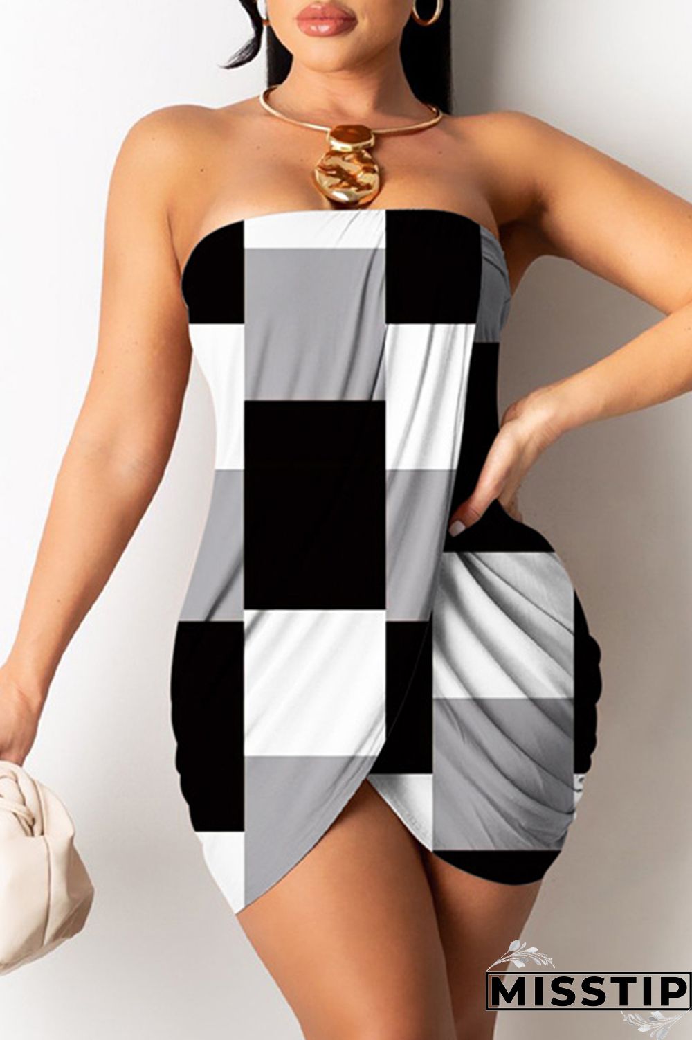Cyan Sexy Print Patchwork Backless Strapless Sleeveless Dress Dresses