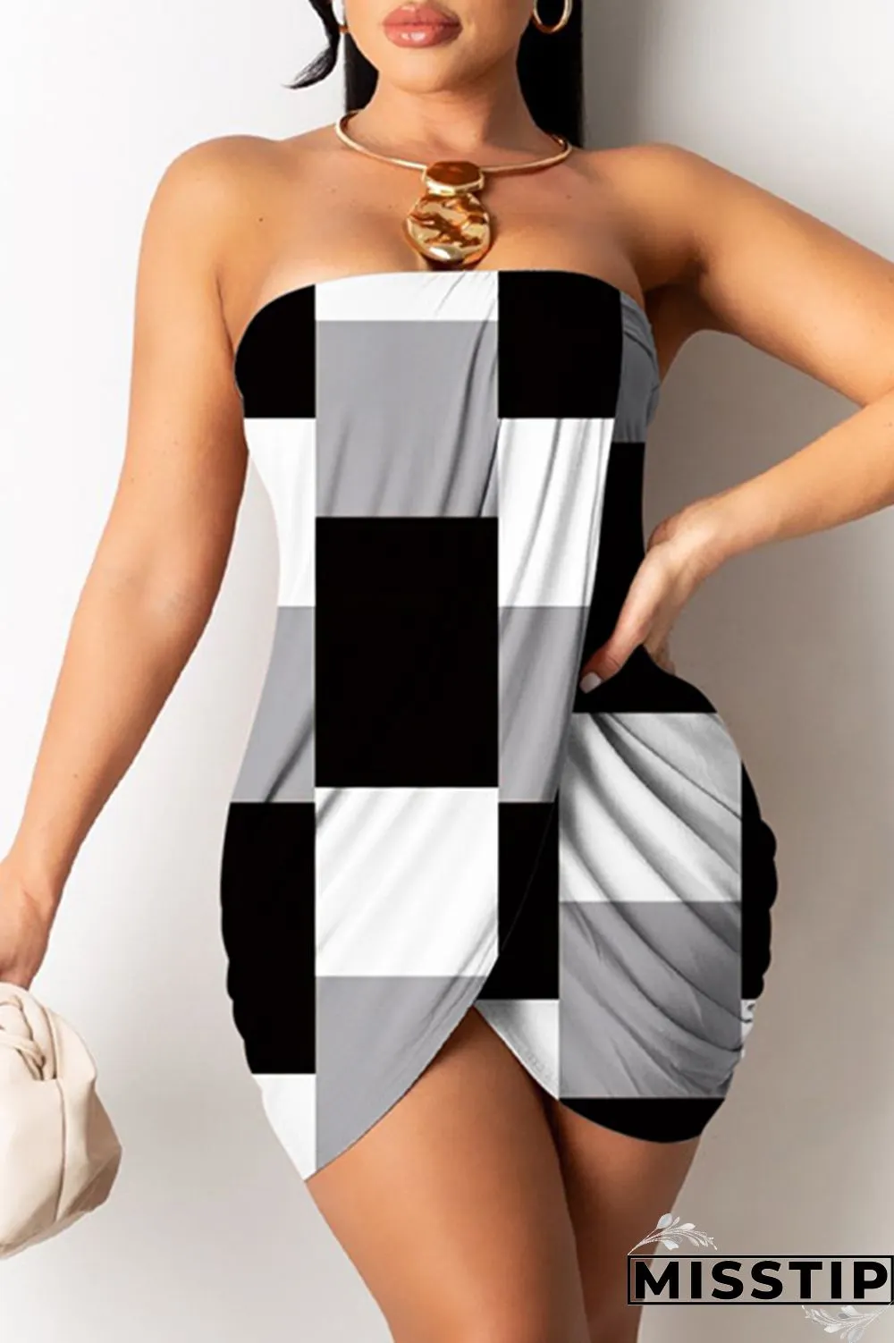 Cyan Sexy Print Patchwork Backless Strapless Sleeveless Dress Dresses