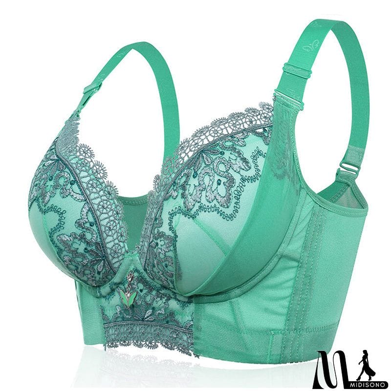 MidiSono - Women's Plus Size Lace Patchwork Wireless Full Coverage Bras - Green