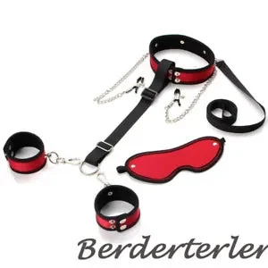 pornhint Pornhint Neck Wrist Restraints Kit Adjustable Handcuffs Clamps Metal Chain Collar Couples