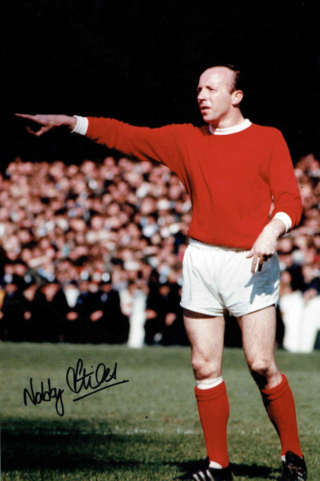 Nobby STILES AUTHENTIC Signed 12x8 Photo Poster painting Autograph AFTAL COA Manchester United