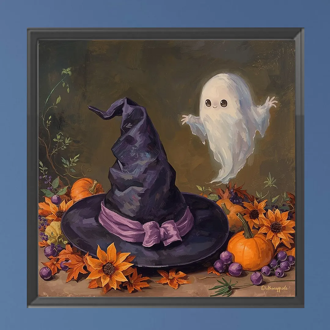 Halloween Hat Ghost 5D DIY Full Square Drill Diamond Painting Kits for Adults Beginners Home Decor Diamonds Paintings Gem Art 35x35cm