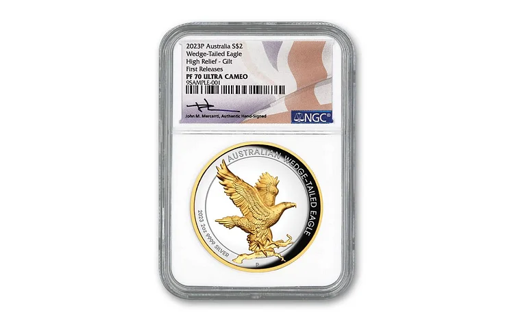 2023 $2 Australian Wedge-tailed Eagle 2oz Silver Proof High Relief Gilded Coin