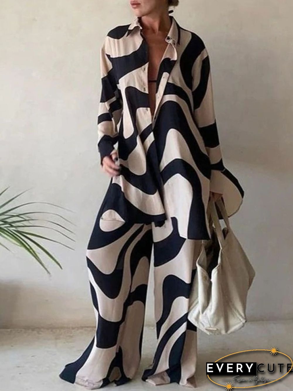 Summer Fashion Printed Loose Long Sleeves Shirts Straight Pants Two Piece Suits New Streetwear Women's Winter Elegant Commuting