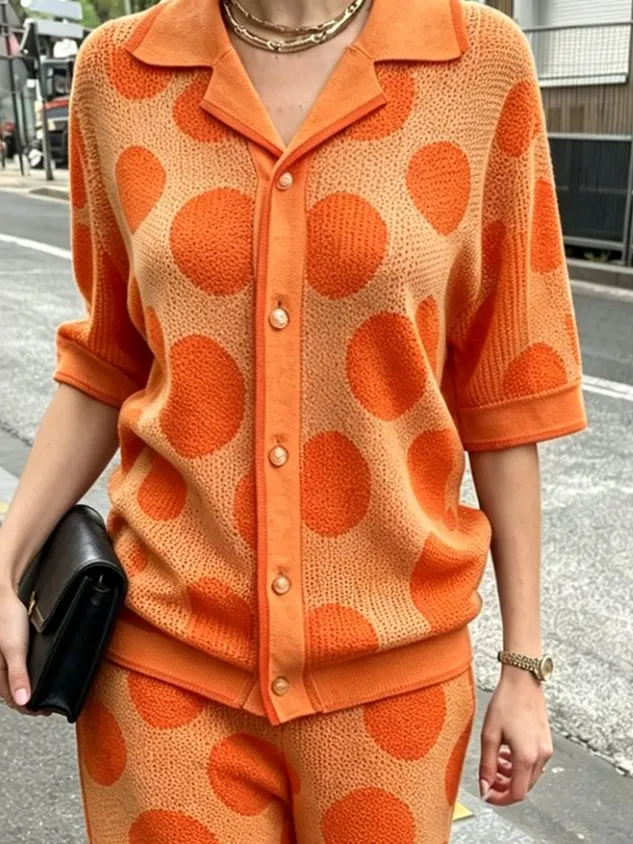 Casual Polka Dots Shawl Collar Loosen Knit Top mysite idetrend