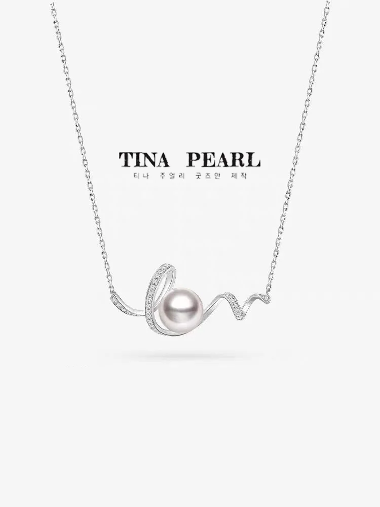 TINA Jewelry 18k gold Diamond Wave design +akoya Pearl necklace