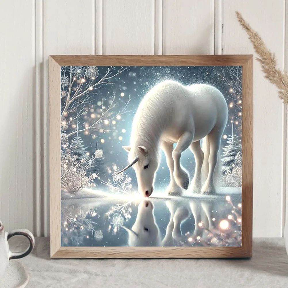 Diamond Painting - Full Round Drill - Snow Unicorn(Canvas|30*30cm)