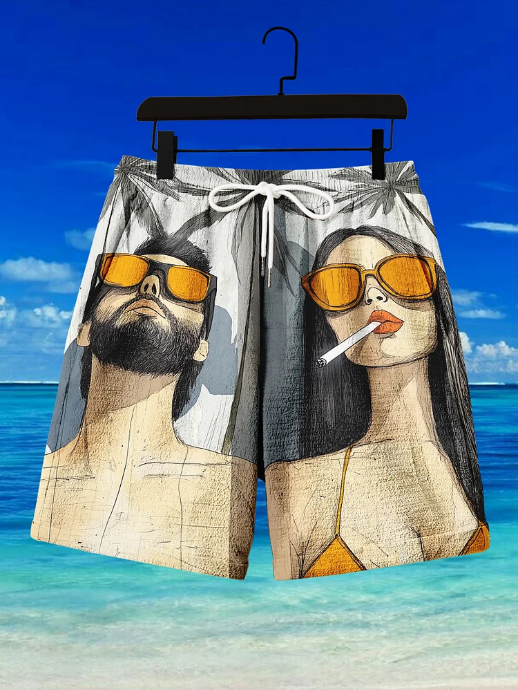 Men's Hawaii Vacation Style Couple Pop Art Print Shorts