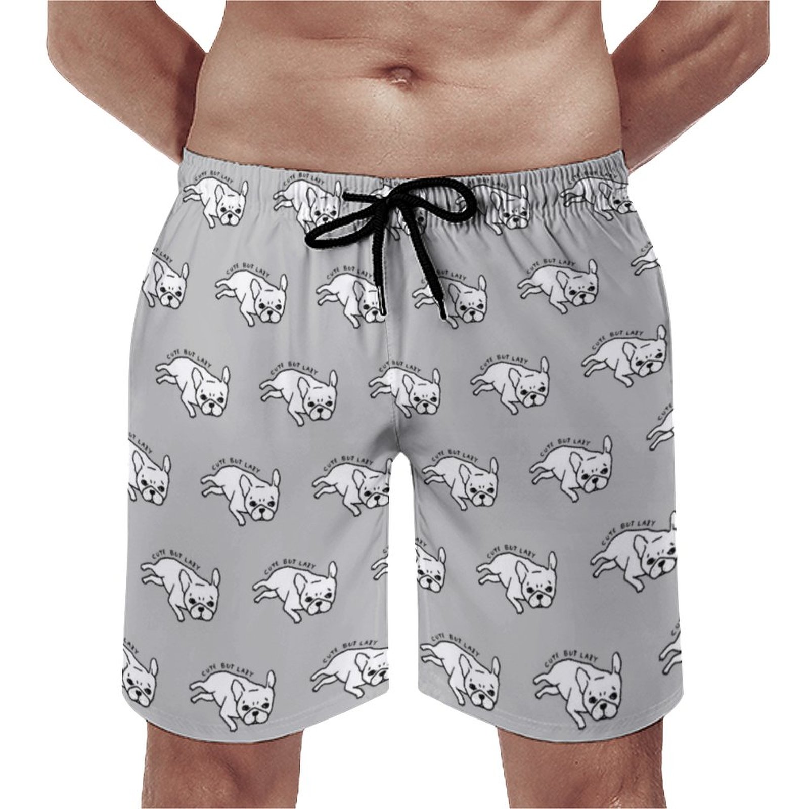 Cute But Lazy French Bulldog Design Elegant Men's Swim Trunks Summer Board Shorts Quick Dry Beach Short with Pockets