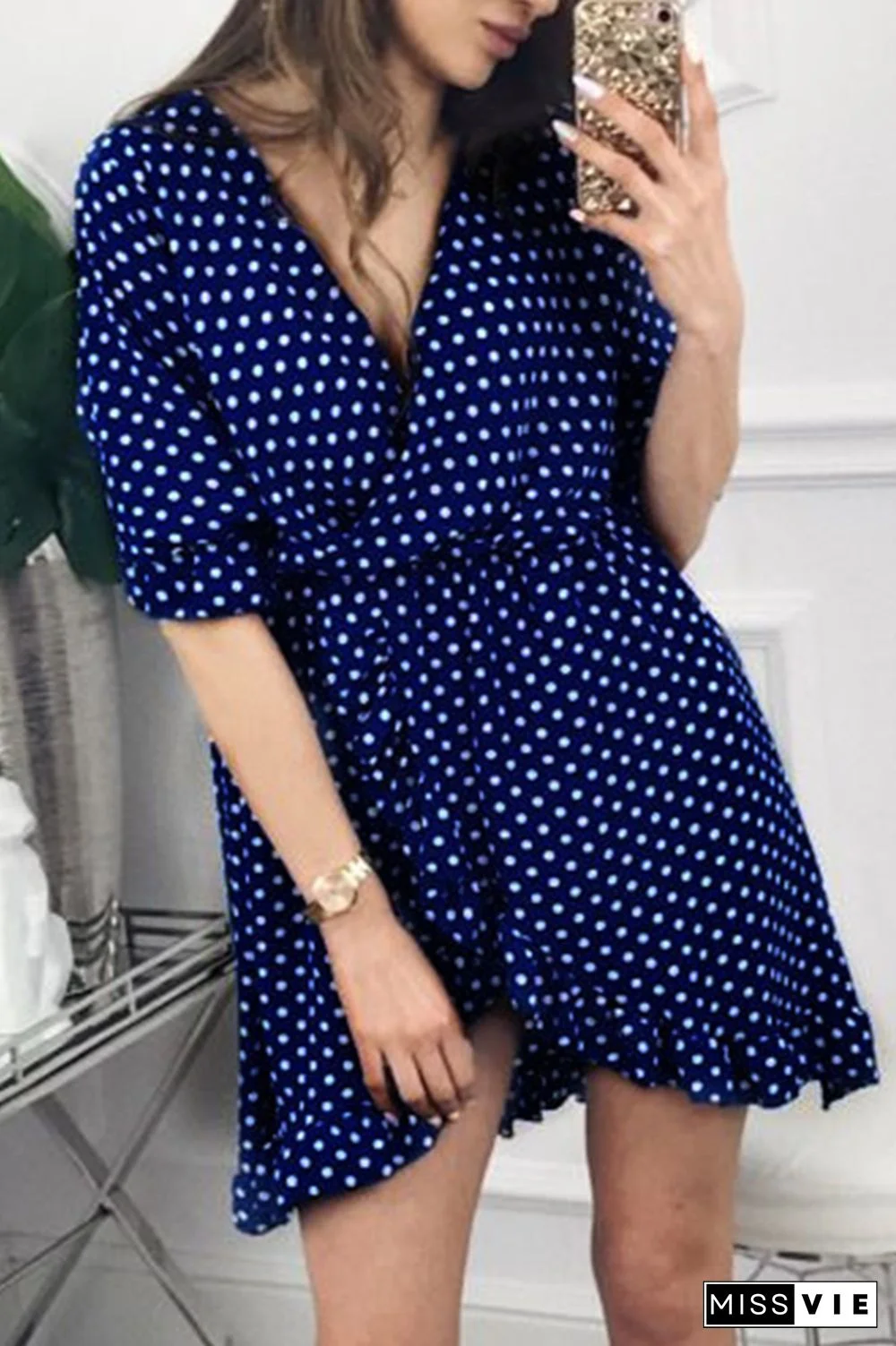 Polka Dot Ruffle Irregular Hem Midi Dress