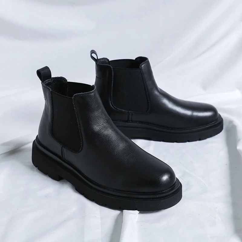 Tanguoant Tanguoant Boots Male Cotton Shoes High Top Leather Shoes Black Martin Boots Men Middle Top Leather Shoes 6031-R