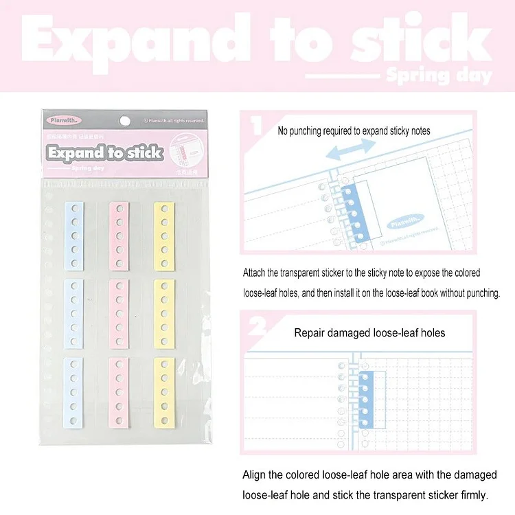 Journalsay 2 Sheets Multi-color Punch-free Expansion Notes Portable Loose-leaf Book Index Sticky Notes