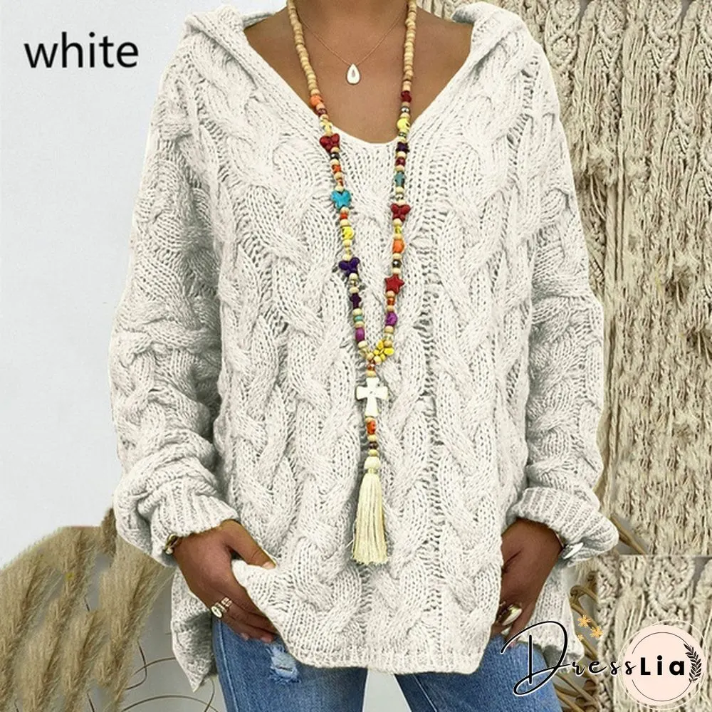 Colors Autumn And Winter New Womens Warm Hooded Long-Sleeved Knitted Sweater Cardigan Plus