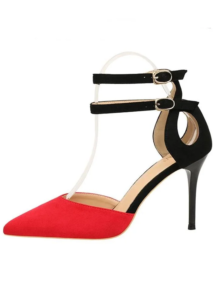 Color Block Stiletto Heel Suede Sandals