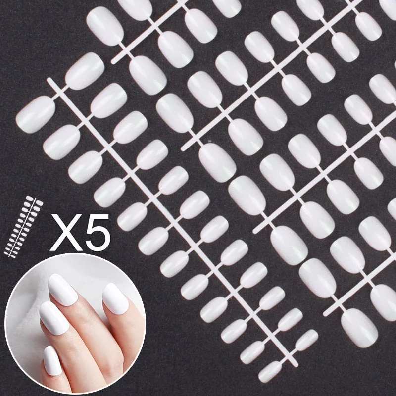 5 Sets Of 24 Pieces Per Unit Round Colored False Nails Tips Full Cover 10 Size Fake Nails For DIY Acrylic Press On Nail Tips-Nail Inspo
