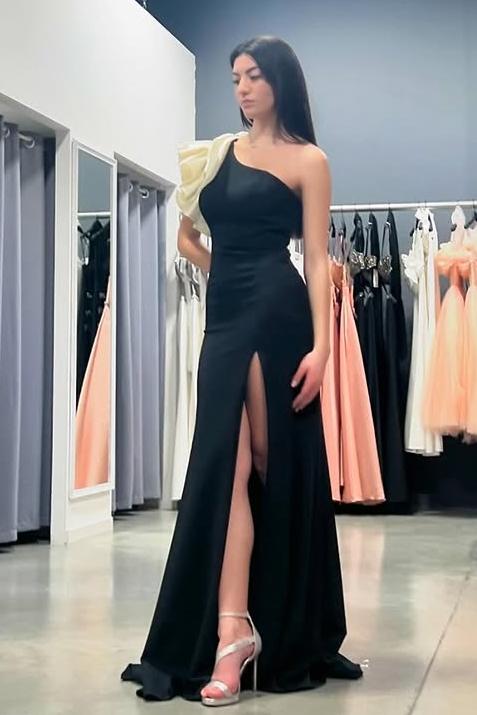 Lvs&Broner One Shoulder Sleeveless Long High Split Prom Dress With Beading