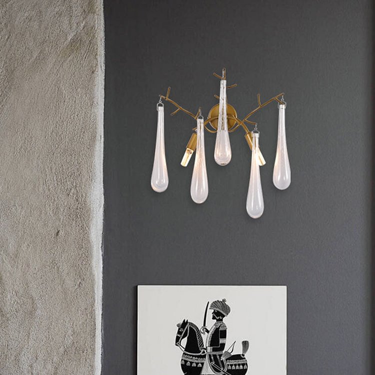 Traditionalism Raindrop Wall Mount Lamp 2 Heads Clear Glass Wall Sconce Light in Gold