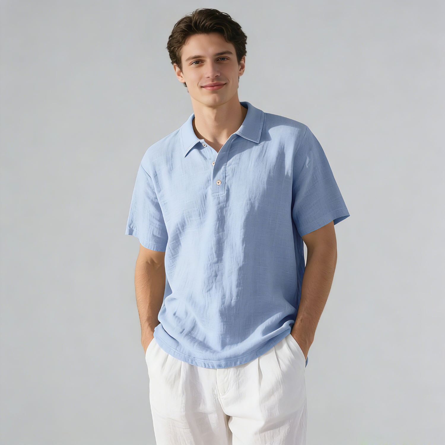 Linen Shirt Men Linen Short Sleeve Polo Shirt REAL SILK LIFE