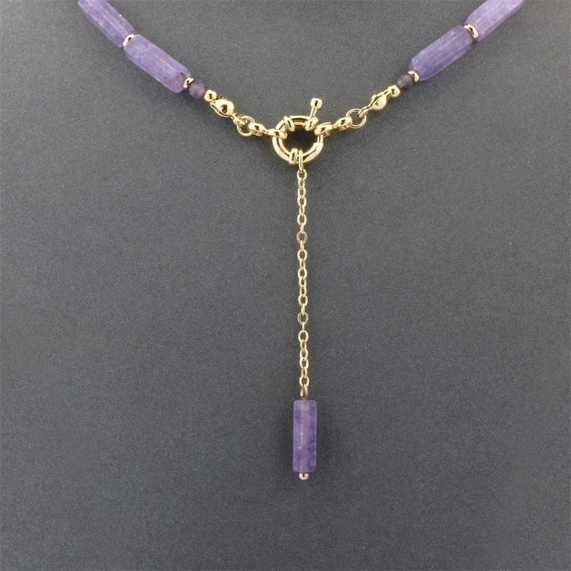 Novelty Bamboo Joint Natural Stone Copper Beaded Handmade Plating 18k Gold Plated Necklace