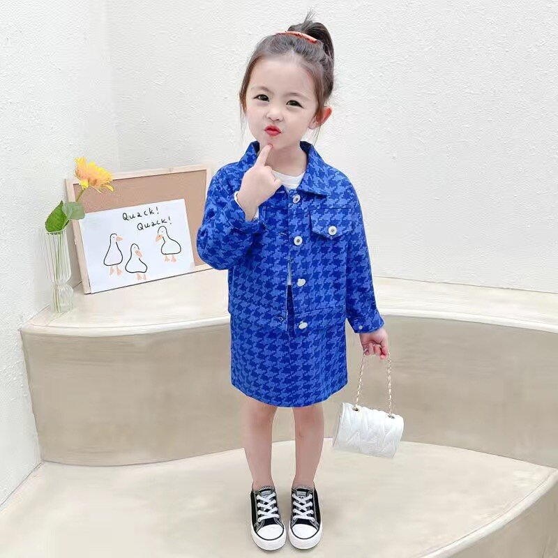 Fashion Baby Girl Clothes Set Jean Jacket+Skirt 2PCS Infant Toddler Grid Irregular Skirt Suit Denim Clothing set Outfit