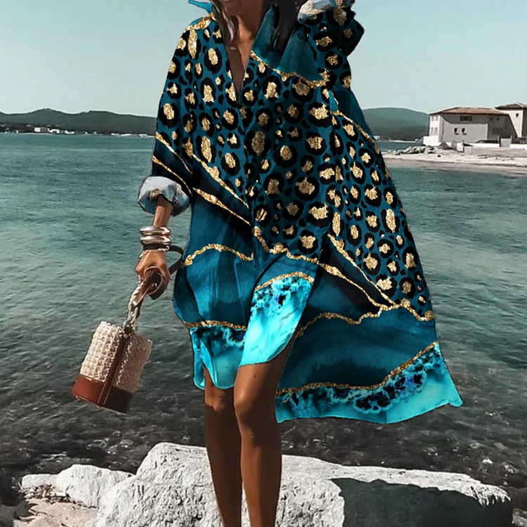 Marble Leopard Print Loose Midi Dress