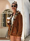 Velvet Colorblock Plaid Jacket Coat