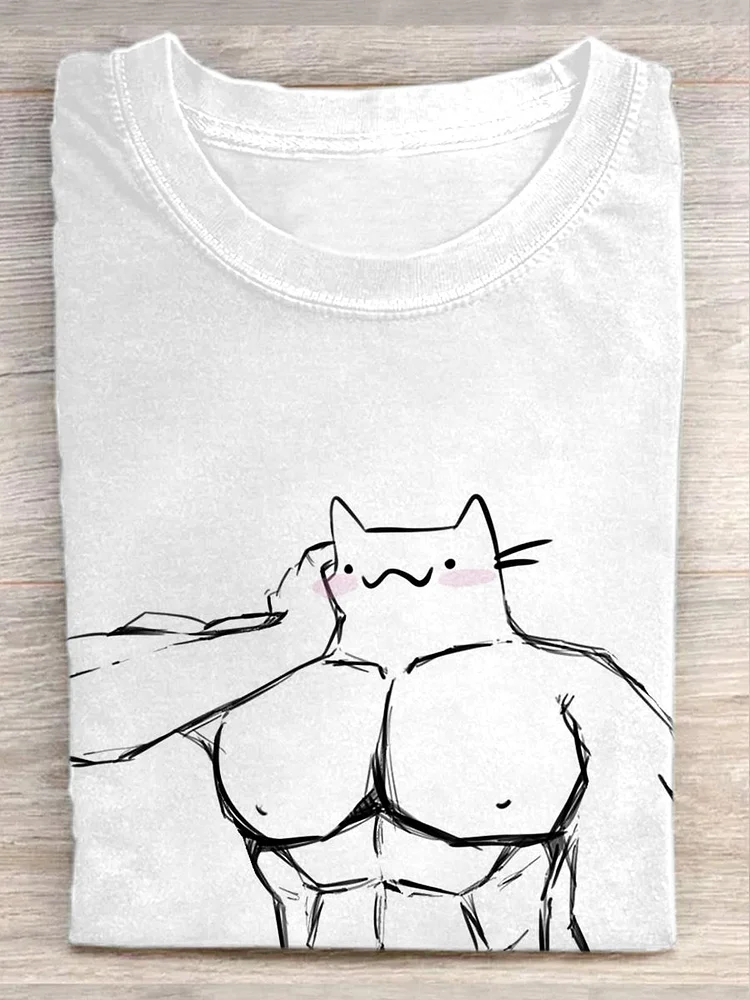 Unisex Funny Cat Print Casual Short Sleeve T-Shirt
