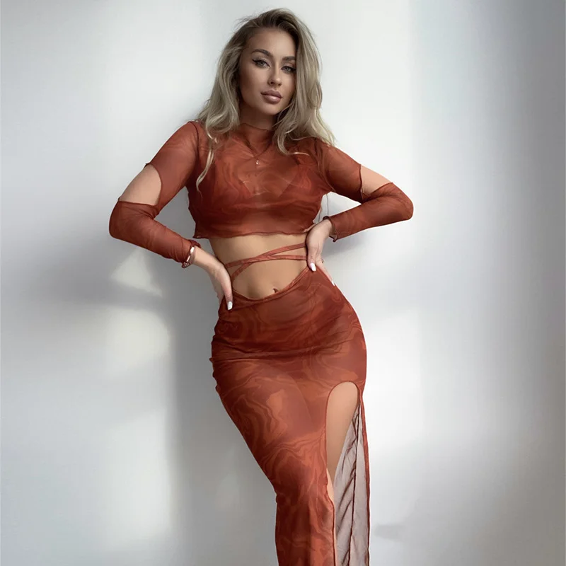 Uveng 2025 New Long Sleeve Dress Swimsuit Set Split Bikini Swimsuit