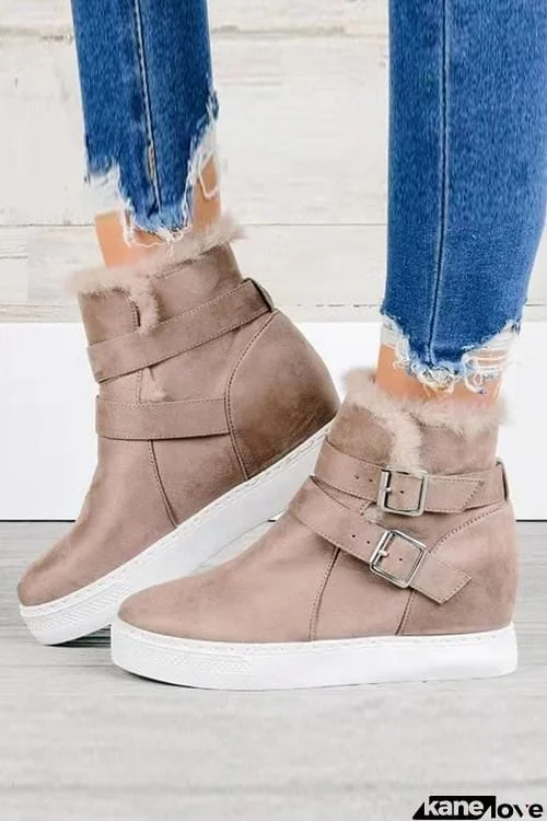 Faux Fur-Lined Suede Hidden Wedge Boots