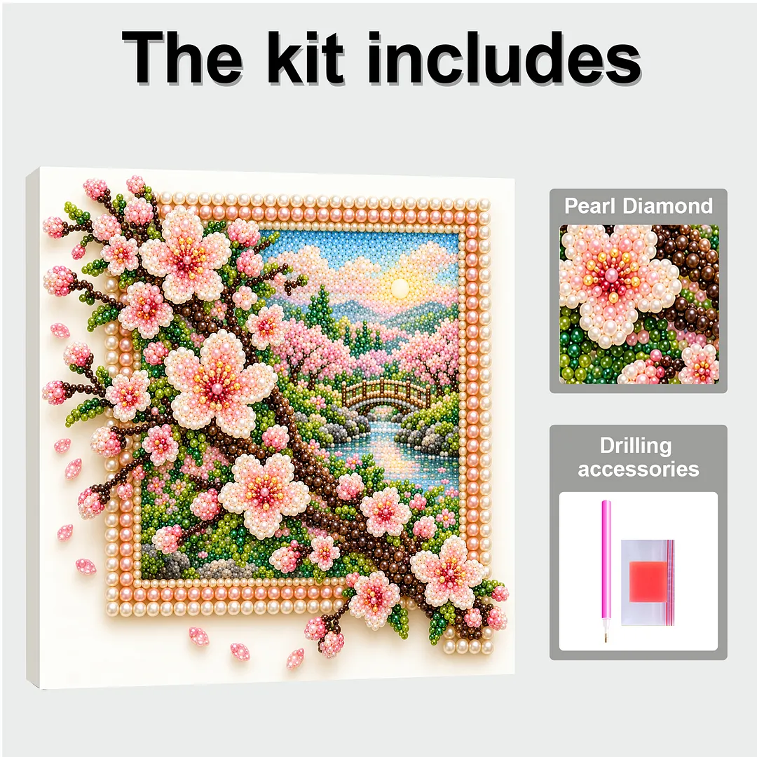 Framed Pearl Painting Kit Sakura Floral 11.81x11.81in