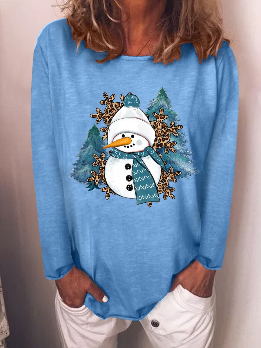 Christmas Snowman Snowflake Winter Print T-Shirt