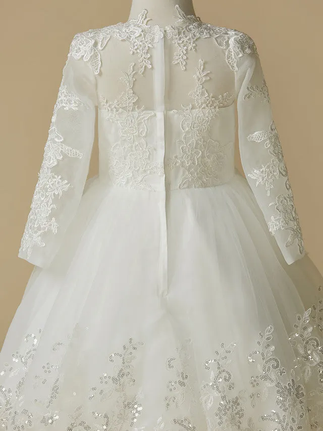 A-Line Sleeveless Jewel Neck Flower Girl Dress with Lace Bow main image 1